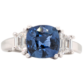 18K White Gold 2.83CT Cushion Cut Blue Sapphire Three Stone Ring